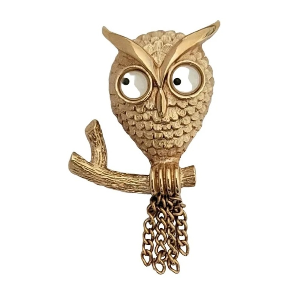 Vintage 1970s Avon Googly Eye Owl Brooch Pin